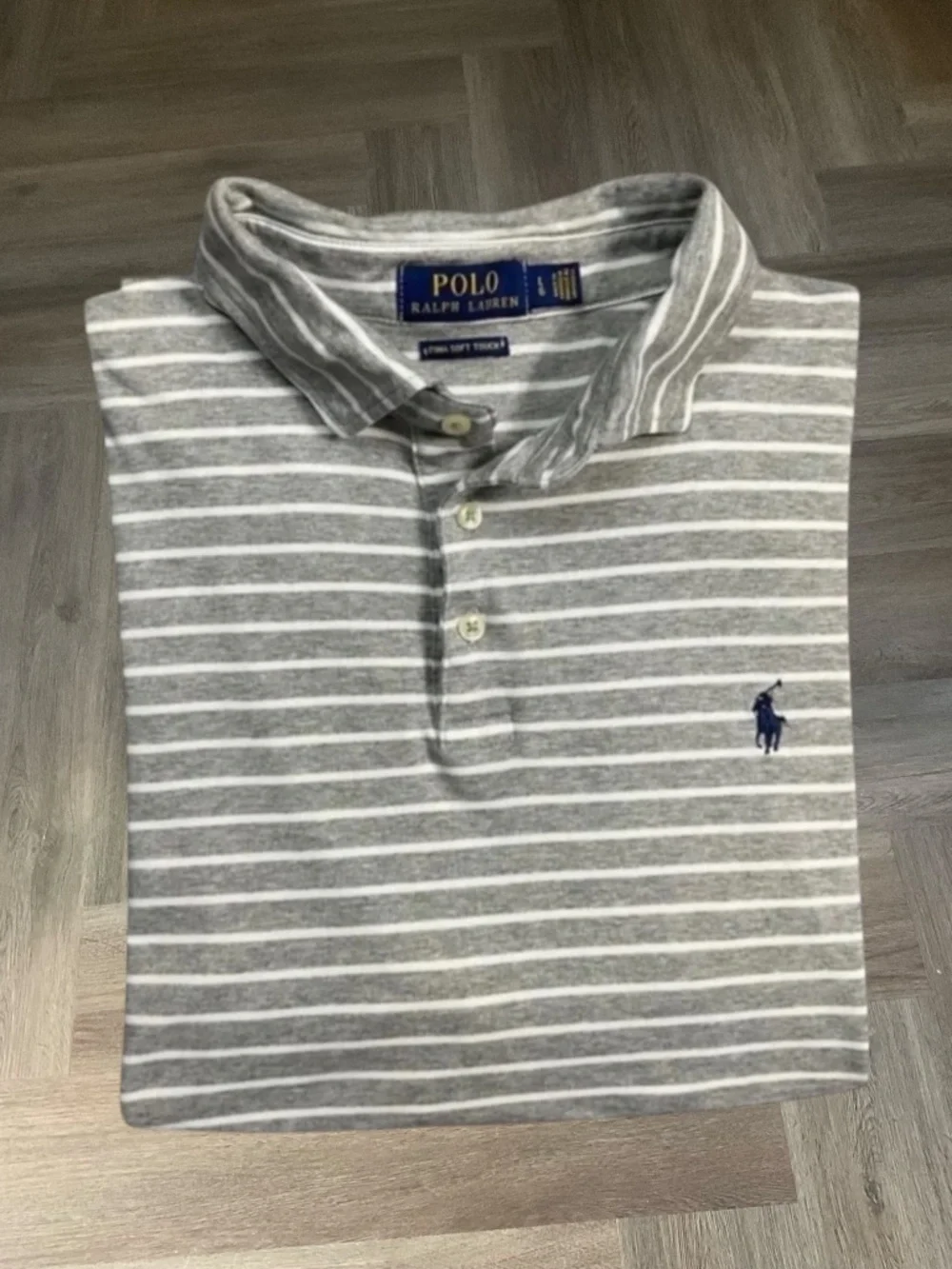 Polo Ralph Lauren Soft Touch Stripe Polo Shirt Mens Large Gray White Preppy Golf